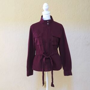 Stoosh Burgundy / Wine Anika Tie Waist Denim Utility Jacket Size Small